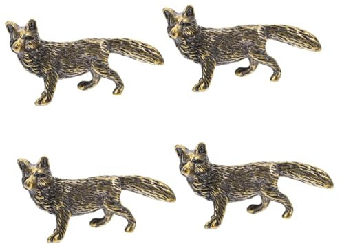 Hoement 4 Stück Messing-Fuchs-Ornament Fuchs-skulptur Figuren Für Draußen Mini-Statue Schneckenspielzeug Fuchs Spielzeugfigur Altes Tier Wildcraft Scrump Plüsch Feengartenfiguren