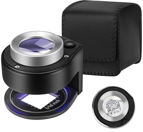 YORWHIN 45X Juwelierlupe mit 6 Licht,Lupe Ständer Desktop Portable Münze Lupe Metall Auge Skala Nähen Vergrößerungsglas für Textil Optische Schmuck Werkzeug Münzen Währung