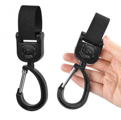 Borsa Ganci Passeggino Nero Universali, Baby Stroller Clips, 2 Pcs Moschettone Clip Passeggino, Carrozzina Gancio Passeggino Portatile per Appendere Borse Della Spesa e Borsette Sicuri Resistenti