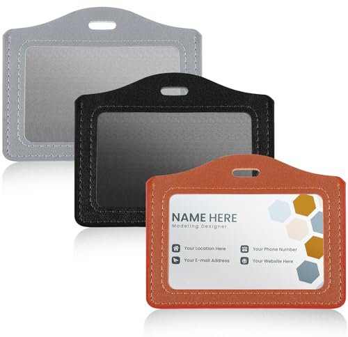 Aeaocvo Lot de 3 étuis pour cartes en cuir synthétique - Porte-badge horizontal - En plastique rigide - Pour carte d'identité, carte d'étudiant, bureau