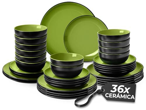 MIAMIO Geschirrset 12 Personen/Steingut Geschirr Set 36-teilig, Tafelservice Steingut, Schüssel- und Teller Set - Spülmaschinen- und Mikrowellenfest - Le Papillon Kollektion (36 Teile Set)
