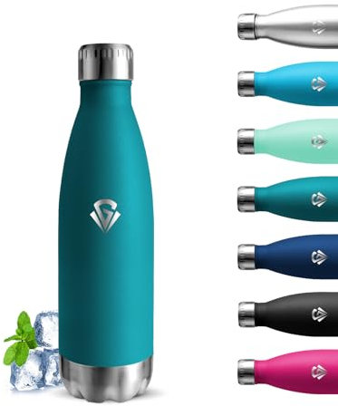 Grsta Gourde Isotherme, Gourde 500ml, Gourde Inox, Sans BPA, Gourde Reutilisable, 24h Froid & 12h Chaud, Gourde Enfant Anti Fuite, Thermos pour l'École, Bureau, Voyage, Camping, Sport, Vert Foncé