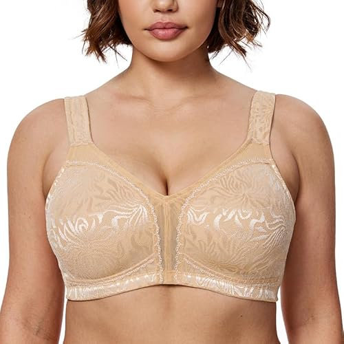 WingsLove Women's Full Coverage Plus Size Everyday Bra Minimizer Wireless Non Padded Wide Straps Comfort and Support for Large Bust(Honey Nude, 48G)