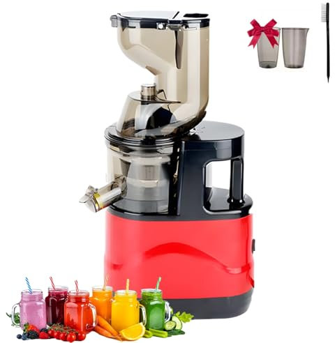 DOJOEUU Slow Masticating Juicer Machine, Automatic Cold Press Juicer with Brushes and 2 Cups, 5s Quick Clean, Juice Residue Separation, Commercial Centrifugal Juicer for Fruit Ice Cream(Red)