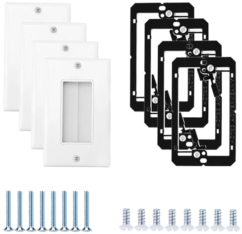 Gosknor Paquete de 4 placas de pared de cepillo con soporte de montaje de bajo voltaje, cubierta decorativa de paso de cable, kit de gestión de cables de una sola banda para sistemas de cine en casa