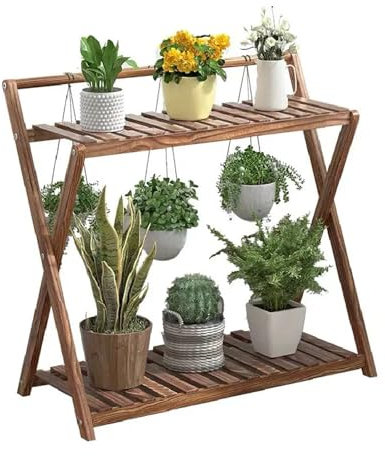 Vintage Faltbares Pflanzenregal aus Holz für den Innen- und Außenbereich, antiker Retro-Stil, Blumentopfständer für Zuhause, Balkon und Terrasse