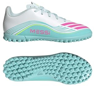 adidas Unisex Kids F50 Messi Club Turf Football Shoes Kids, FTWR White/Lucid Pink/Flash Aqua, 3 UK