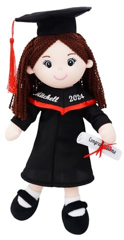 Lullaberry Personalisierte Abschlusspuppe – Mit Name, Text und Jahr – Weiche Stoffpuppe mit Hut und Talar – Geschenk zum Kita- oder Kindergartenabschluss – Mädchen