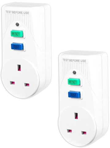 SPARES2GO RCD Safety Plug Lawnmower Strimmer Hedgecutter Garden DIY Power Tool Trip Switch Adaptors (Pack of 2, 13A, 230-240V 50Hz, UK 3-Pin)