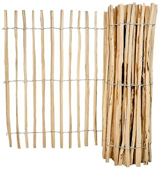 WillowNest Staketenzaun – Natürlicher Holzzaun, Gartenzaun Sichtschutz, Rustikaler Steckzaun, Zaun für Garten & Terrasse – 90x500 cm, Abstand 7-8