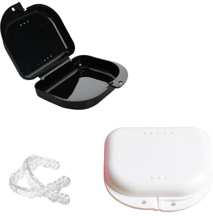 2 Stück Zahnspangendose,Zahnprothesen Box mit Belüftungslöchern,Gebissdose Zahnprothesendose,Retainer und Knirscherschienen,Hygienische Aufbewahrungsbox für Zahnschienen & Prothesen (Schwarz & Weiß)