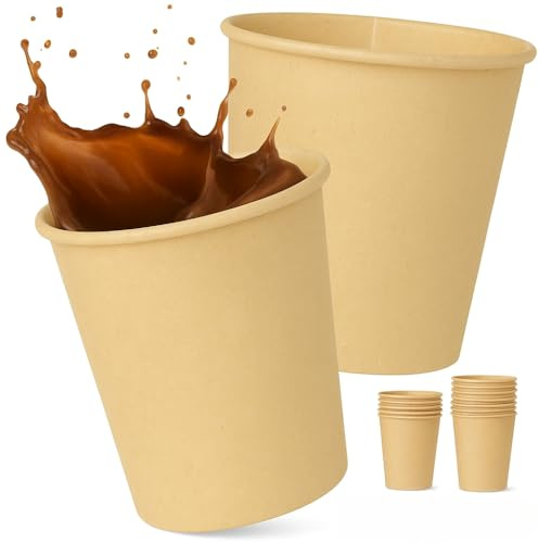 Commerline 100 Stück Kaffeebecher to go, 200 ml (8oz) Pappbecher Braun für Kaffee & Tee, Einwegbecher aus Kraftpapier, Papierbecher, Trinkbecher für Coffee&Tea