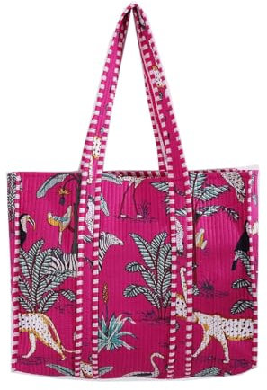 Stampato Viaggio Shopping Carry 100% Cotone Spalla Tote Bag Donne Reversibile BohoGrocery Borse Elegante Trapuntato Tote Bag, Rosa 1.