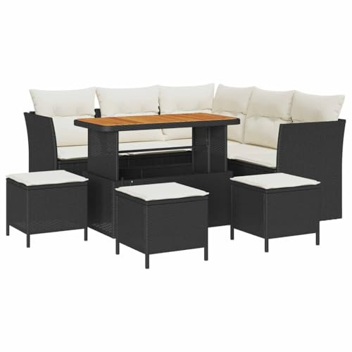 vidaXL 5-teiliges modulares Garten-Sofa-Set mit Kissen | Handgewebtes schwarzes Poly-Rattan-Sitzmöbel für Terrassen und Gärten