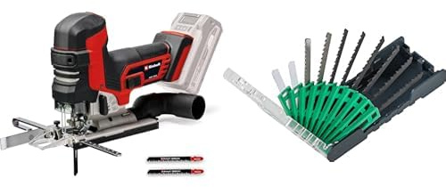 Einhell Professional Sierra de calar de batería TP-JST 18/135 Li BL Power X-Change (18V, 135mm profundidad de corte en madera, 26mm altura de carrera, asa T-Style, 3 hojas + Juego de 10 hojas de calar