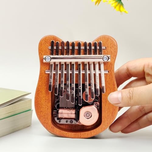 Mtlavishness Mini Thumb Piano 10 Keys Portable Musical Instrument Sapele Wood Elegant Metal Keys Innovative Design Compact For Adult Beginners Party Travel Gift (Little Bear)