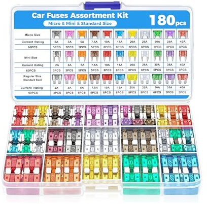 Xibao KFZ Sicherungen,Auto Sicherungen Set,Autosicherungen Set Gemischt,2A 3A 5A 7.5A 10A 15A 20A 25A 30A 35A 40A,Flachsicherungen KFZ,Geeignet für Autos,LKWs,SUVs,ATVs,UTVs,Wohnmobile (180 Stück)