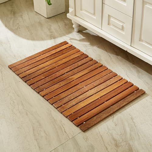 Organizedlife Tapis de bain en bois, 80 x 50 cm, Rectangulaire, Tapis de douche, Motif barre