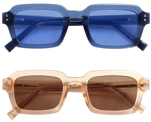 OPULIZE EDG Occhiali da sole uomo e donna, Lenti Antibagliore, Protezione UV, Rettangolare, Cerniere a Molla, Confezione da 2 Blu/Rosa