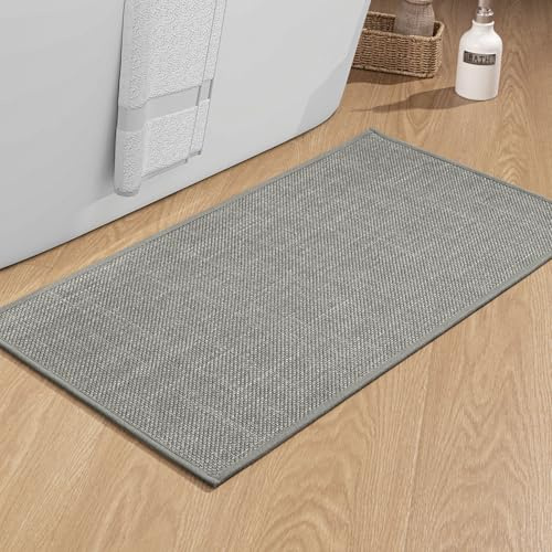 chakme Badezimmerteppich 60 x 120cm rutschfeste Badematte mit Gummi Rückseite Badteppich rutschfest waschbar Badvorleger Bad Teppich Badezimmer Duschvorleger Grau