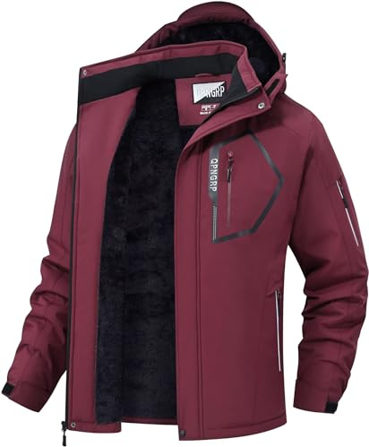 QPNGRP Herren-Skijacke, wasserdicht, isoliert, Wintermantel, 5 Reißverschlusstaschen