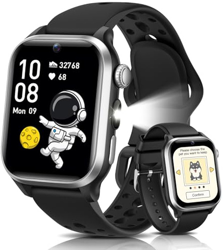 RUXINGX Smartwatch Kinder, 1,52″ Schrittzähler, Kinderuhr mit 170+ Sport, Elektrohaustier, Herzfrequenz, Schlaf, Hörbuch, 20 Spiele Lernkarten, Wecker IP68 Wasserdicht Geschenk Mädchen/Jungen, Schwarz