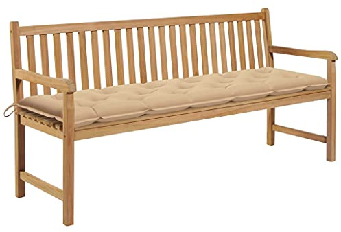 Bucmath Gartenbank 175 cm Massivholz Teak, Beige Auflage, Wetterfest, für Garten Terrasse, Veranda, Park, Langlebig