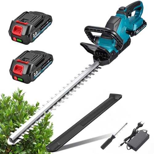 Yofidra Taille Haie Batterie 50cm, Lames Doubles, Batterie 2x2.0Ah, Écartement des Dents 18mm, Poignée Rotative 180°, Taille-Haie Électrique sans Fil avec Chargeur et Housse de Protection