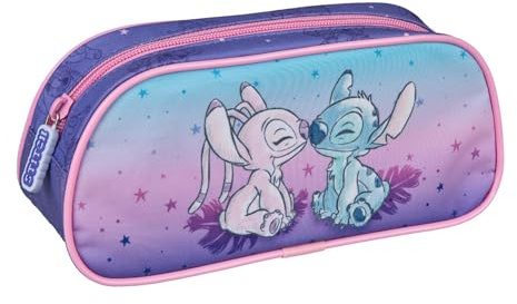 Undercover Lilo & Stitch Federmäppchen für Kinder, Schlamperetui mit Stitch und Angel Design, Lila Pink Blau, 22,5 x 9,5 x 9 cm, für Schule