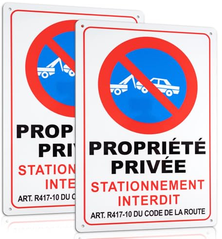 2 Pièces Panneau Interdiction de Stationner, 30 x 20 cm Panneau Propriété Privée Stationnement Interdit en Aluminium, Signalétique Parking avec Forage Préalable, Résistant aux UV, Imperméable
