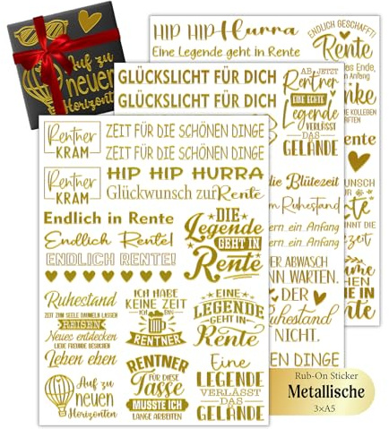 Oizemori Rub On Sticker Gold Metallbeschichtung Aufkleber Ruhestand | Hochwertige Abschied Sprüche, geeignet für verschiedene Oberflächen wie Fotoalben, Gläser.