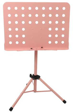 Notenständer für Noten, Notenständer, tragbarer Notenständer aus Metall, Tisch-Notenbuchständer, tragbarer perforierter Notenständer, zusammenklappbar, verstellbarer Notenhalter (Rosa)