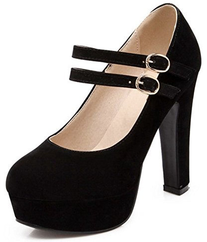 Smilice Women Mary Jane High Block Heel Court Shoes Round Toe Platform Shoes Size 1-12.5 US (Black,6 B(M) US)