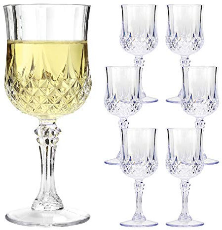Taylor & Brown Clear Crystal Effect Plastic Highball Whiskey Wine Champagne Flute Glasses Drinks Cups Reusable for Parties, Weddings, Outdoor Events, BBQ and Picnics (24, Wine)