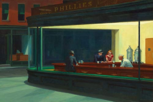 Nighthawks Gemälde von Edward Hopper Phillies Diner Night Hawks berühmter Maler, cooler Wanddekoration, Kunstdruck, 30,5 x 45,7 cm