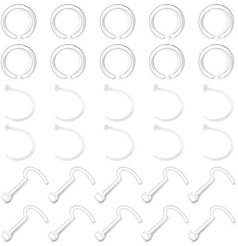 Mayhoop 20G 30 STK Bioflex Nasenring Nasenpiercing Retainer Klar Nasenstecker PTFE Flexibler Kunststoff Nasen Retainers