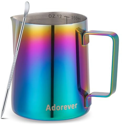 Milk Frothing Pitcher Colorful 350ml (12oz) Steaming Pitchers Stainless Steel Milk Coffee Cappuccino Latte Art Barista Steam Pitchers Milk Jug Cup with Decorating Art Pen