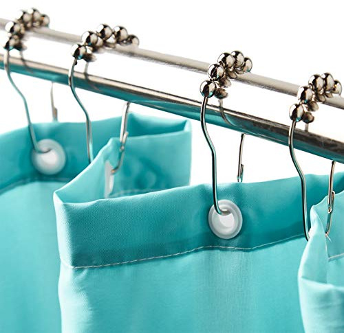 12 Easy Glide Roller Ball Shower Curtain Hooks Rollerball Glider Runners Rustproof Stainless Steel Rings With Clips Polished Chrome
