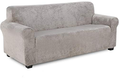 TIANSHU Samt Sesselbezug 3 sitzer,Soft Velvet Plush Couchbezug stilvolle Luxus-Möbelbezüge Anti-Rutsch-High Stretch Sesselbezug(3 Sitzer,Hellgrau)