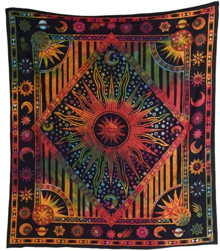 THE ART BOX Indie Wandteppich Baumwolle Mandala Wandbehang Deko Teppich Aesthetic Room Decor Dekoration Wohnzimmer Indische Tücher Schlafzimmer Deko, Regenbogen, 135x160 Cm