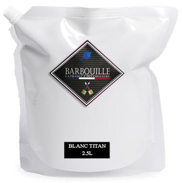 Peinture Blanche Acrylique Blanc Titanium - Aspect Satin - Peinture Mur, Plafond, Boiserie & Balcon - Lessivable - Séchage En 30 min - COV A+ - Fabriquée En France - 2,5 L - BARBOUILLE