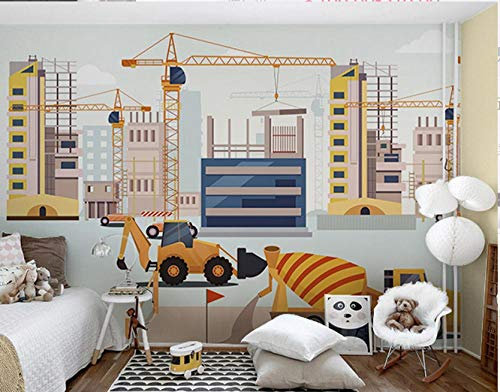 FHOMEY Tapete Wandbild 3D Engineering Auto Bagger Tapete Kinderzimmer Vlies Tapete Junge Schlafzimmer Wandtuch Wandbild-300 * 210Cm