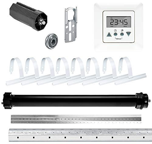 NOBILY Rolladen-Komplett-Set elektr. Maxi-Rolladenmotor PE5 30/15-60 (Zugkraft 30Nm/75kg) für 60mm Achtkantwelle + Zeitschaltuhr Time Control + Mechanik-Set bis zu einer Gesamtlänge von 2,75 Meter