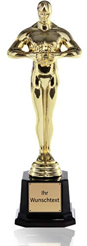 Siegerfigur mit Gravur, personalisierte Trophäe auf schwarzen Sockel, Auszeichnung mit Wunschgravur, Geschenkidee als Pokal für den „Besten Papa“ oder „Beste Mama“ 25cm