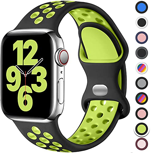 Upeak Sport Armband Kompatibel mit Apple Watch Armband 44mm 45mm 49mm 46mm 42mm 40mm 41mm 38mm, Atmungsaktiv Silikon Doppelloch Band für iWatch Series 11 10 9 8 7 6 5 4 2, SE 3, Ultra 3,S,Schwarz/Grün
