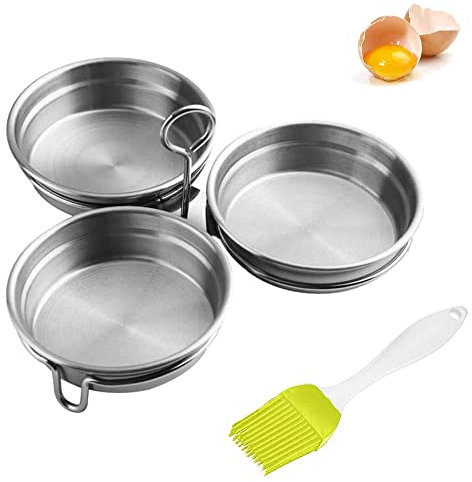 Anillos de Huevo Antiadherentes, De Acero Inoxidable Escalfador De Huevos, Cocinar Molde de Huevo, Redonda Molde Huevos Fritos, para Hacer Huevos Escalfados Cocina Gadget, con Cepillo de Aceite