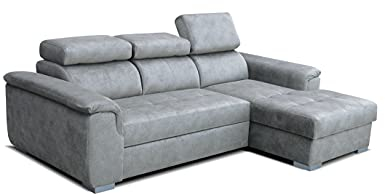 Robin Silver Ecksofa mit Schlaffunktion Bettkasten 3 Verstellbare Kopfstützen Sofa L-Form Schlafsofa Freistehende Eckcouch Schlafcouch Wohnzimmermöbel Wohnlandschaft Rechts Dunkles Beige