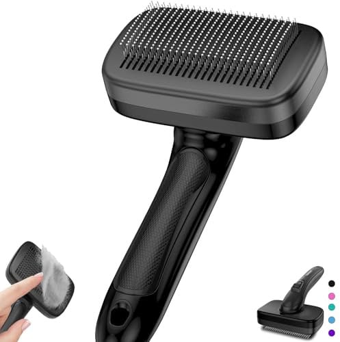 YOPETAYU Dog Brush for Shedding, Self-Cleaning Slicker Brush, Perfect for Short & Long Haired Pets, Removes Mats, Tangles, Loose Fur, Gentle on Skin, Ideal for Small, Medium, Large Dogs. Black
