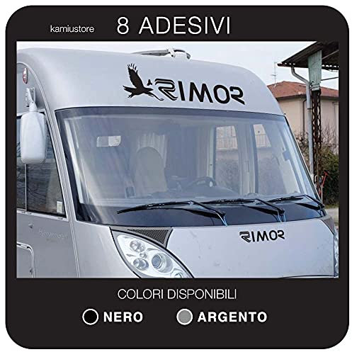 kamiustore Adesivo Set Rimor per Camper in Vinile prespaziato - Kit 8 Adesivi componibili in Vinile Resistente agli Agenti atmosferici (Nero)