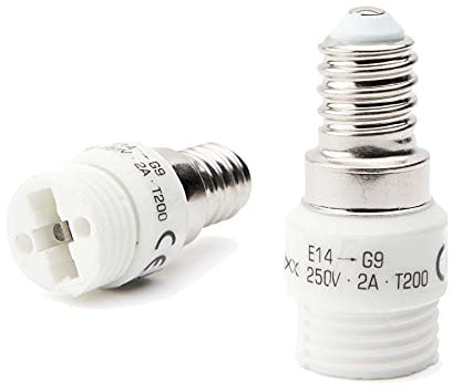 Lampenfassung Adapter Konverter Sockel Weiß E14 auf G9 für gängige Leuchtmittel (LED, Halogen, Sparlampe)